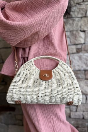 Marea Raffia Shell Crossbody Clutch Bag Light